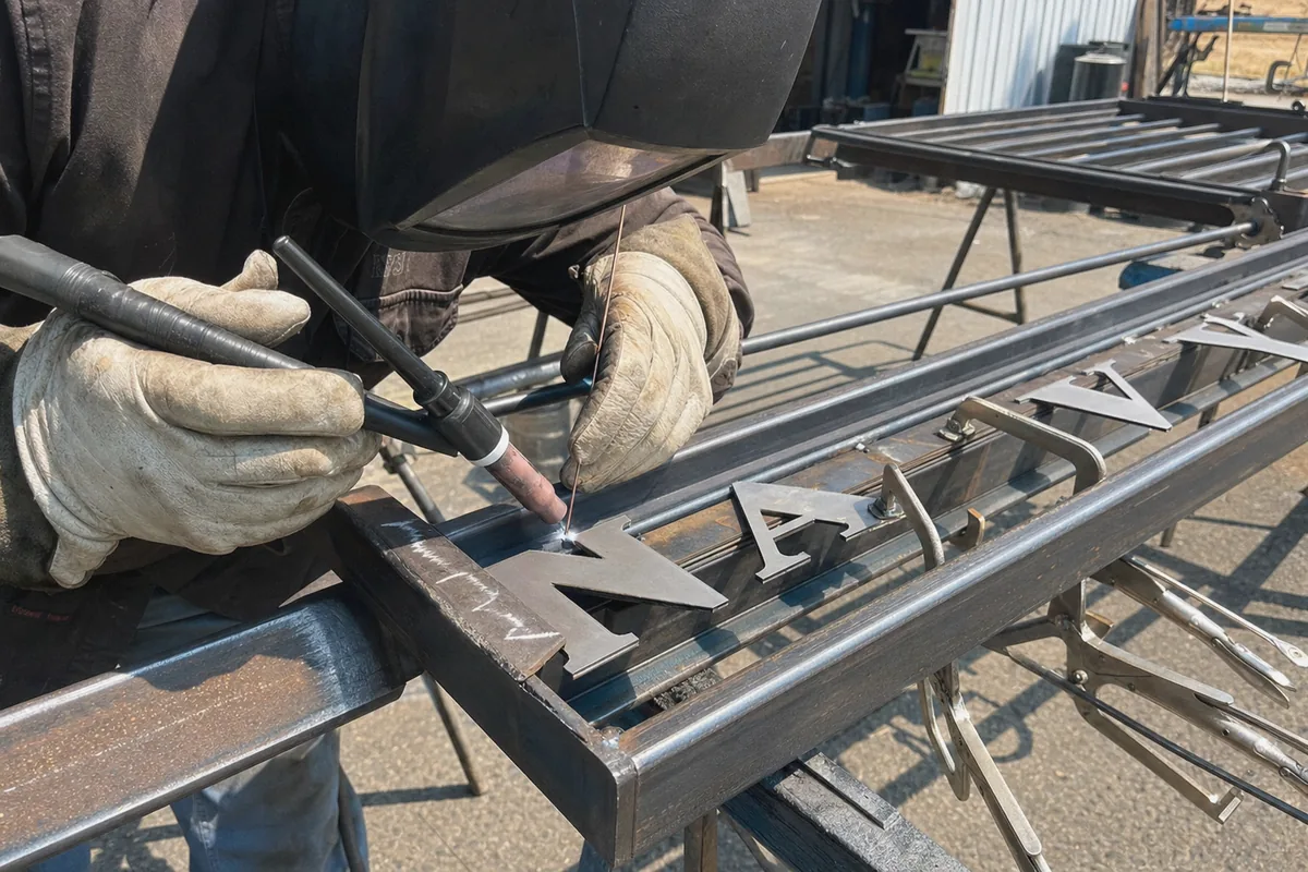 Close-up of ranch and estate gates work in progress